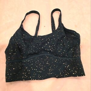 Born Primitive womens small sports bra, cross back, green and gold sparkles